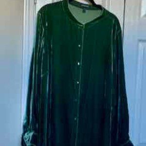 Eileen Fisher Green Velvet Jacket Shirt.